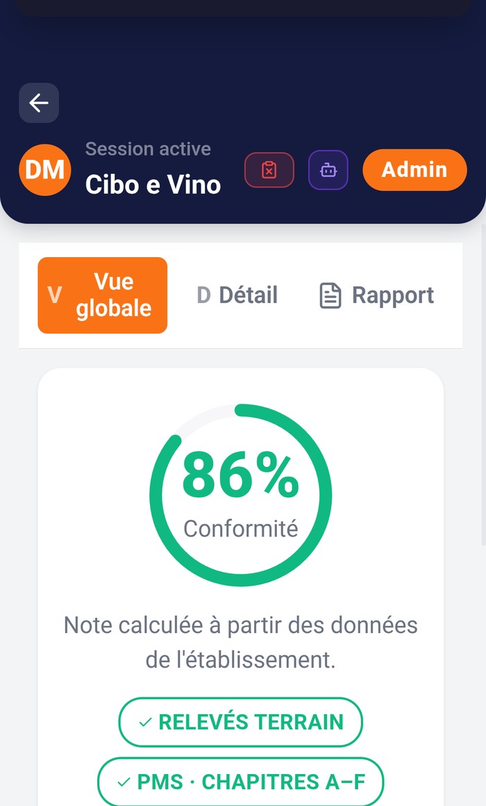 Mode Contrôle - 86% de conformité
